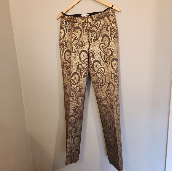 Celine Designer Vintage Gold Paisley Brocade Silk-Lined Pants | FR 40 - Picture 5 of 12